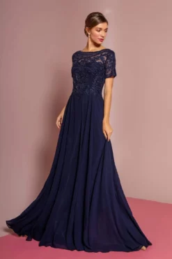 Elizabeth K - GL2683 Floral Embroidered Bateau Dress -Hot Sale WEDDING Store elizabeth k gl2683 floral embroidered bateau dress mother of the bride dresses xs navy 28468213678163