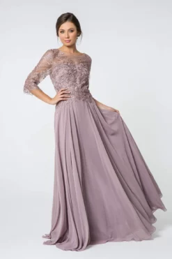 Elizabeth K - GL2810 Embroidered Bateau Chiffon A-line Gown -Hot Sale WEDDING Store elizabeth k gl2810 embroidered bateau chiffon a line gown mother of the bride dresses xs mauve 28332692668499