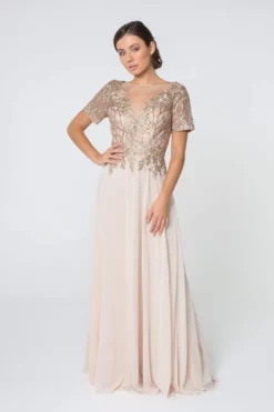 Elizabeth K - GL2826 Metallic Lace Embroidered Chiffon Dress -Hot Sale WEDDING Store elizabeth k gl2826 metallic lace embroidered chiffon dress mother of the bride dresses xs champagne 12068151459923