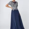 Elizabeth K - GL2826 Metallic Lace Embroidered Chiffon Dress