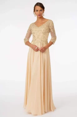 Elizabeth K - GL2925 Embroidered V-Neck A-Line Dress