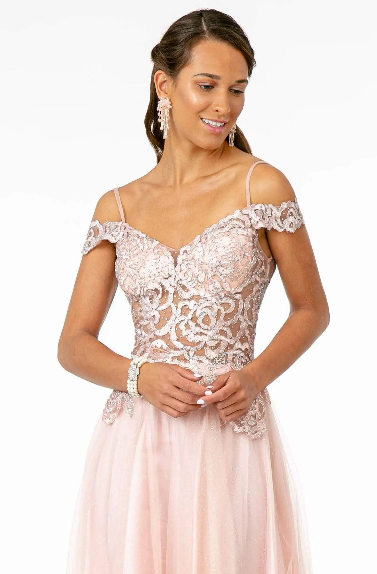 Elizabeth K - GL2953 Embroidered Off-Shoulder Mesh A-Line Gown 3 Elizabeth K - GL2953 Embroidered Off-Shoulder Mesh A-Line Gown - Image 3