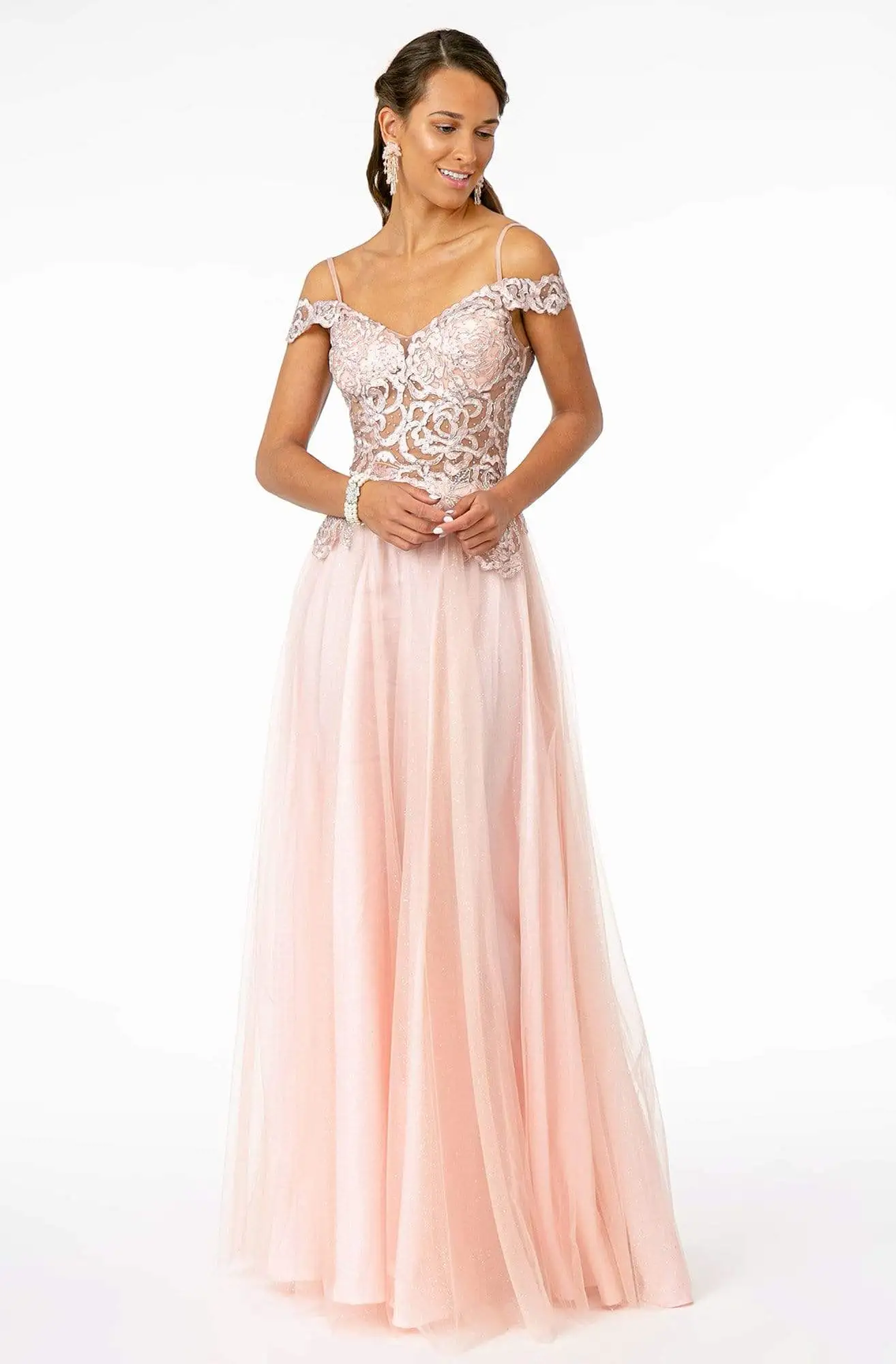 Elizabeth K - GL2953 Embroidered Off-Shoulder Mesh A-Line Gown 1 Elizabeth K - GL2953 Embroidered Off-Shoulder Mesh A-Line Gown