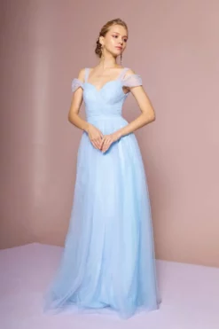 Elizabeth K - Gossamer Tulle Cold Shoulder A-Line Gown GL2610 - 1 Pc Baby Blue In Size 2XL Available