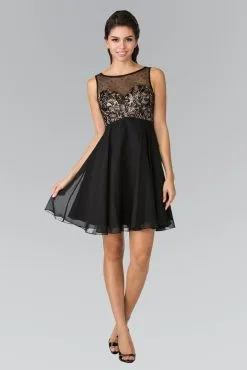 Elizabeth K - GS1433 Bead And Sequin Embellished Bodice Short Dress