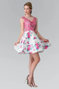 Elizabeth K - GS1445 Floral Embroidered Bodice Cocktail Dress