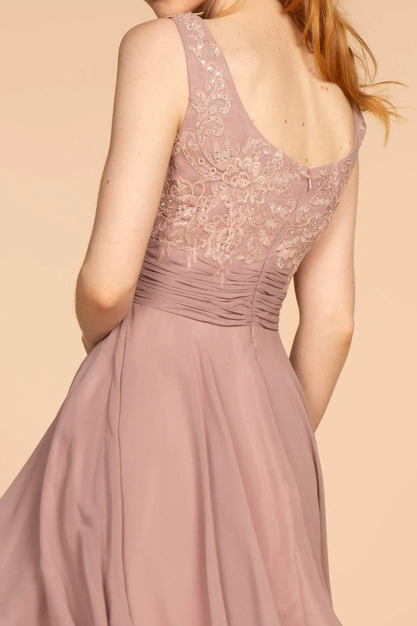 Elizabeth K - GS1612 Embroidered Pleated Waist Cocktail Dress 4 Elizabeth K - GS1612 Embroidered Pleated Waist Cocktail Dress - Image 4