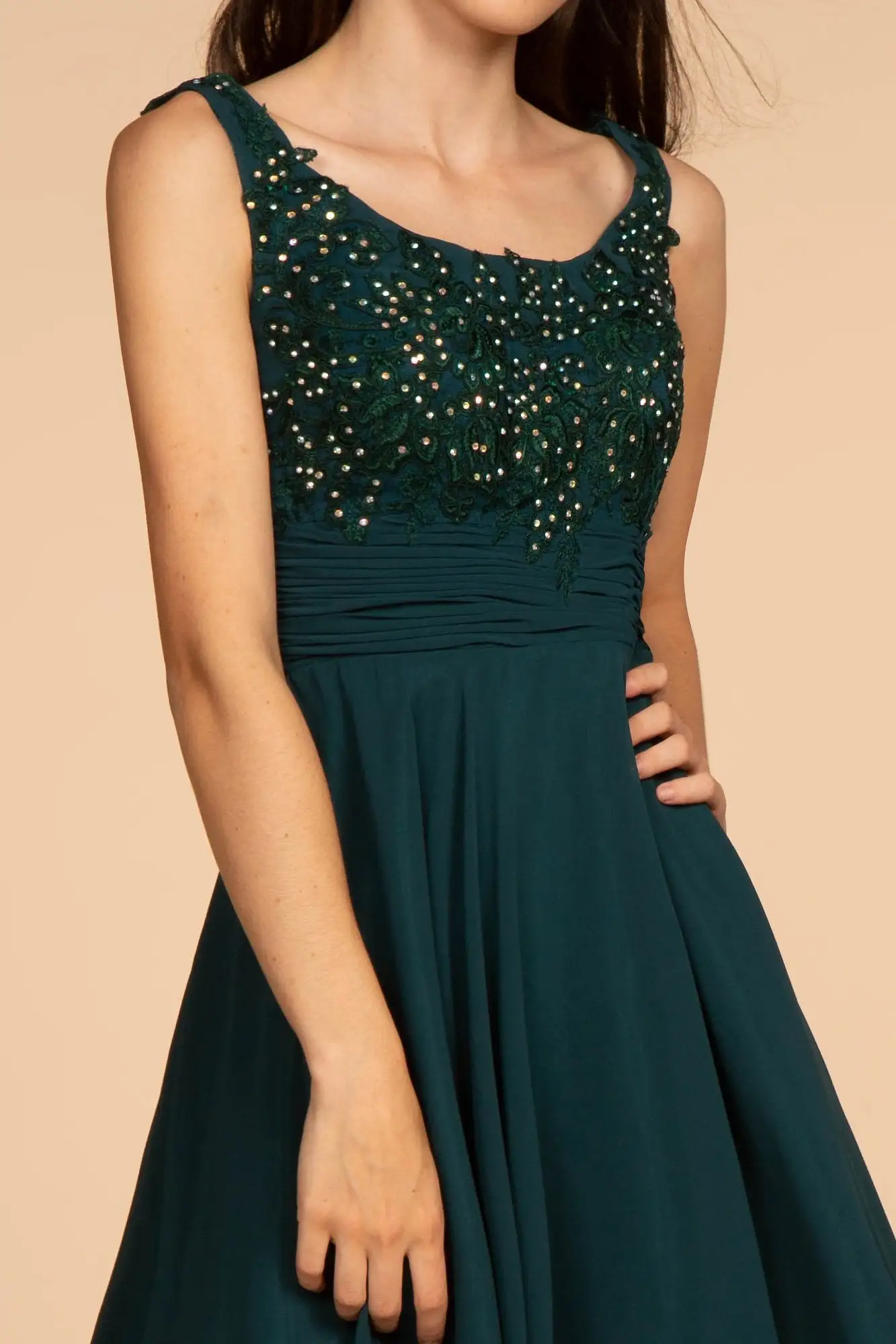 Elizabeth K - GS1612 Embroidered Pleated Waist Cocktail Dress 7 Elizabeth K - GS1612 Embroidered Pleated Waist Cocktail Dress - Image 7