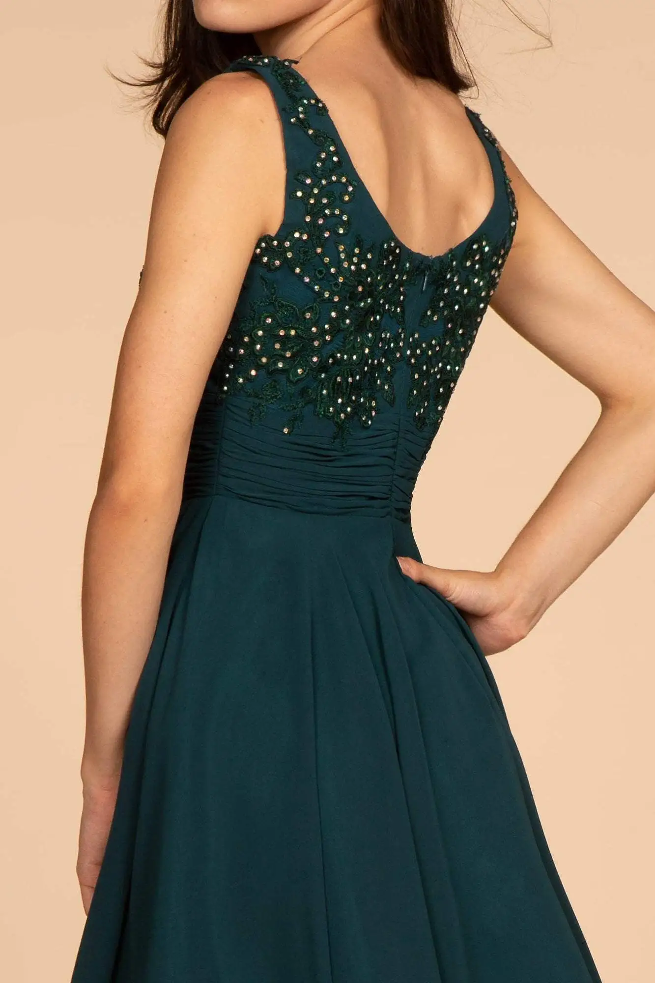 Elizabeth K - GS1612 Embroidered Pleated Waist Cocktail Dress 8 Elizabeth K - GS1612 Embroidered Pleated Waist Cocktail Dress - Image 8