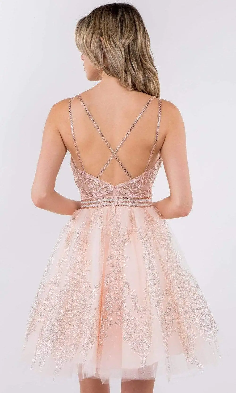 Elizabeth K - GS1965 Jeweled Waist Glitter A-Line Dress 2 Elizabeth K - GS1965 Jeweled Waist Glitter A-Line Dress - Image 2