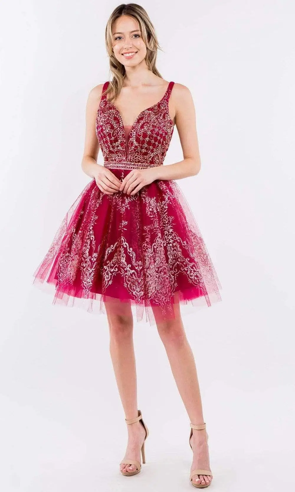 Elizabeth K - GS1965 Jeweled Waist Glitter A-Line Dress 6 Elizabeth K - GS1965 Jeweled Waist Glitter A-Line Dress - Image 6