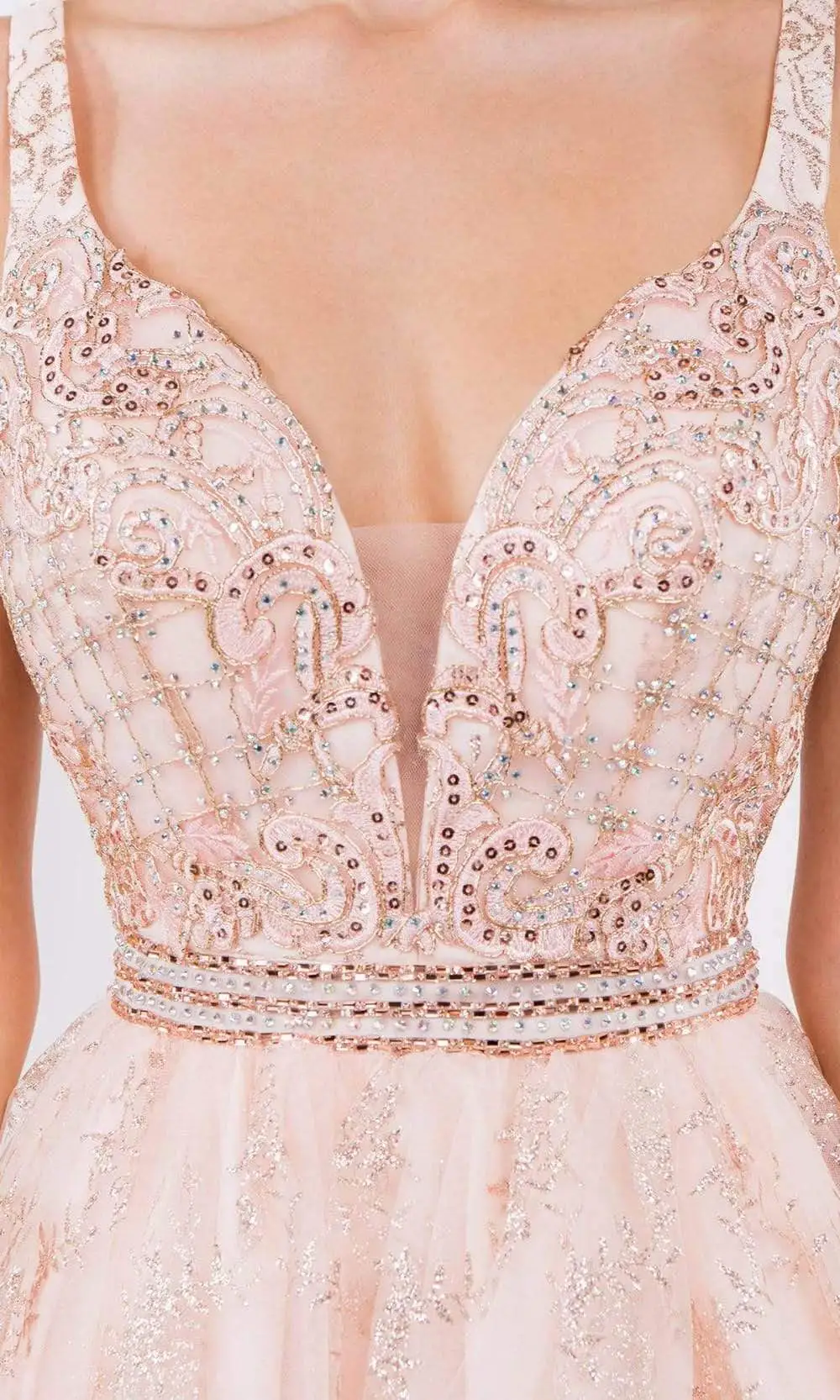 Elizabeth K - GS1965 Jeweled Waist Glitter A-Line Dress 5 Elizabeth K - GS1965 Jeweled Waist Glitter A-Line Dress - Image 5