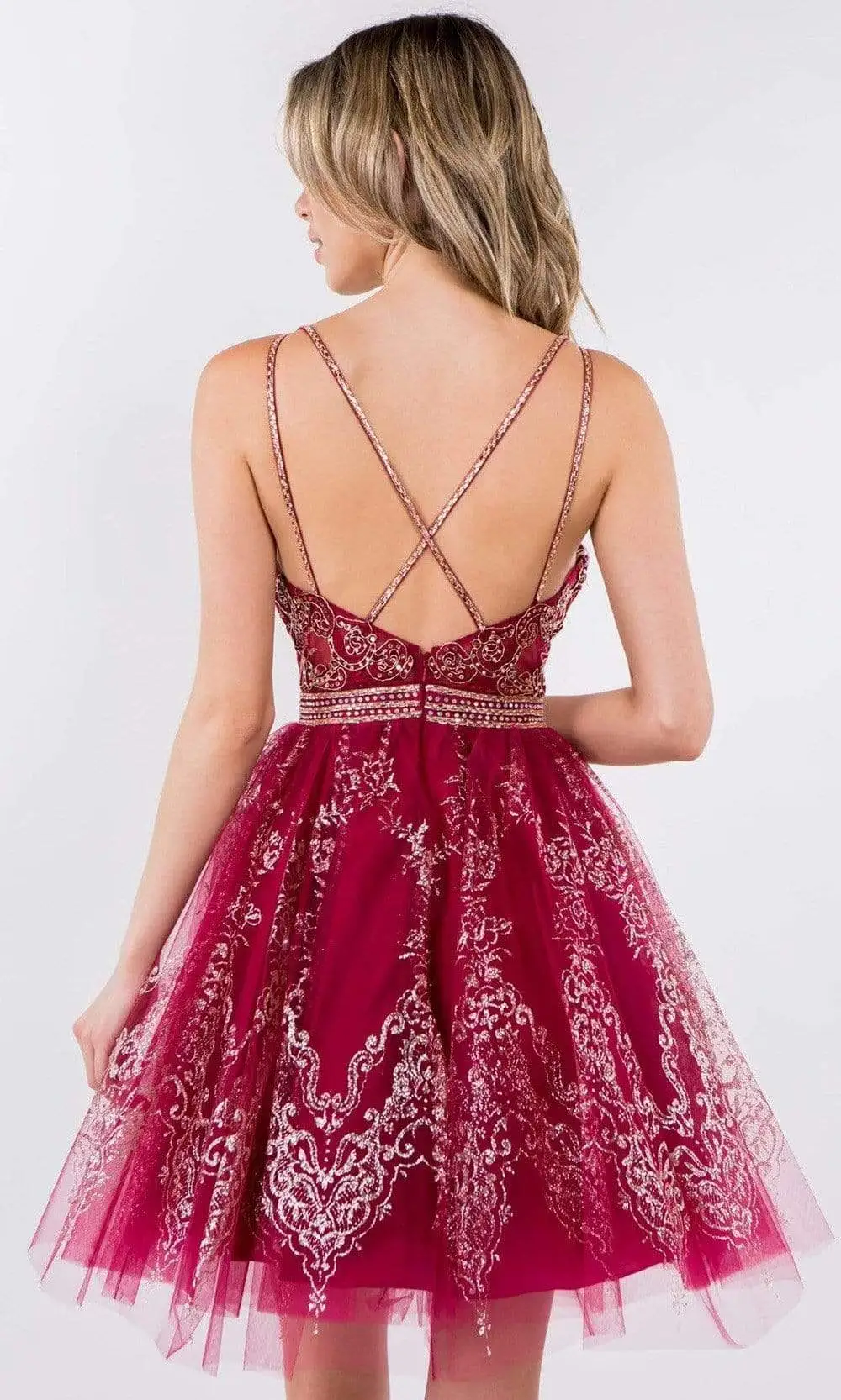 Elizabeth K - GS1965 Jeweled Waist Glitter A-Line Dress 7 Elizabeth K - GS1965 Jeweled Waist Glitter A-Line Dress - Image 7