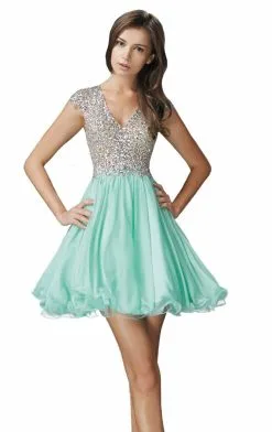 Elizabeth K - GS2151 Sequined V Neck Cocktail Dress