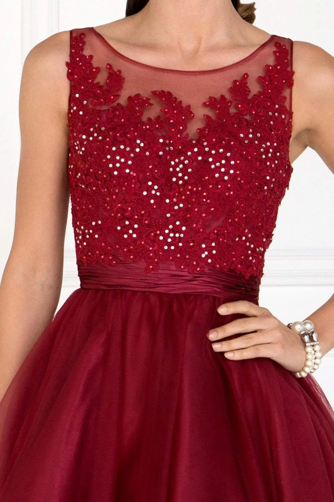 Elizabeth K - GS2414 Sparkly Beaded Lace Bodice Tulle Cocktail Dress 3 Elizabeth K - GS2414 Sparkly Beaded Lace Bodice Tulle Cocktail Dress - Image 3