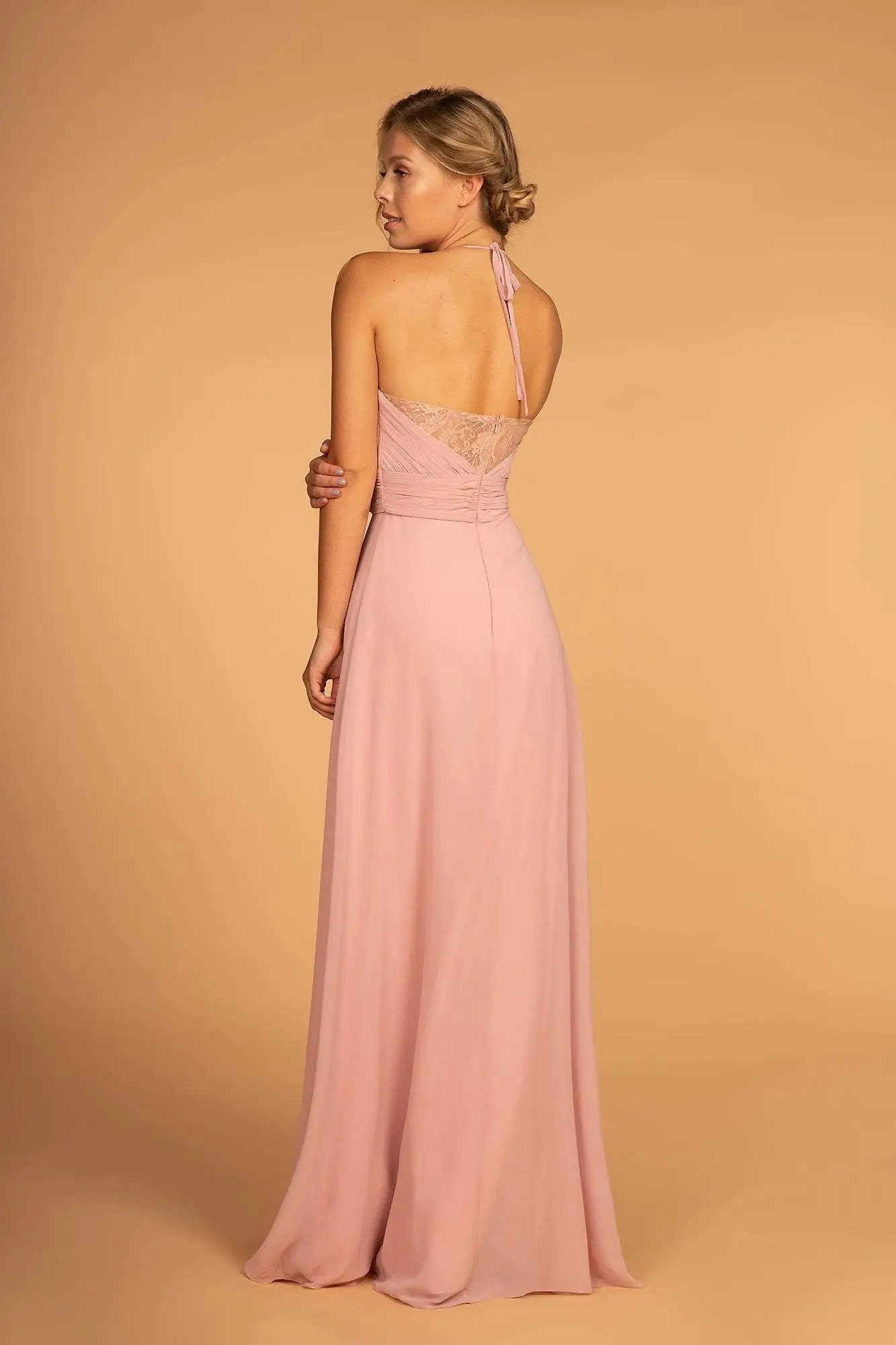 Elizabeth K - Pleated Lace Trimmed Chiffon A-line Dress GL2606 - 1 Pc Dusty Rose In Size M Available 2 Elizabeth K - Pleated Lace Trimmed Chiffon A-line Dress GL2606 - 1 Pc Dusty Rose In Size M Available - Image 2