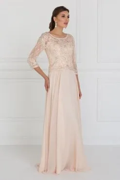 Elizabeth K - Quarter Sleeve Jeweled Soutache Illusion Gown GL1580