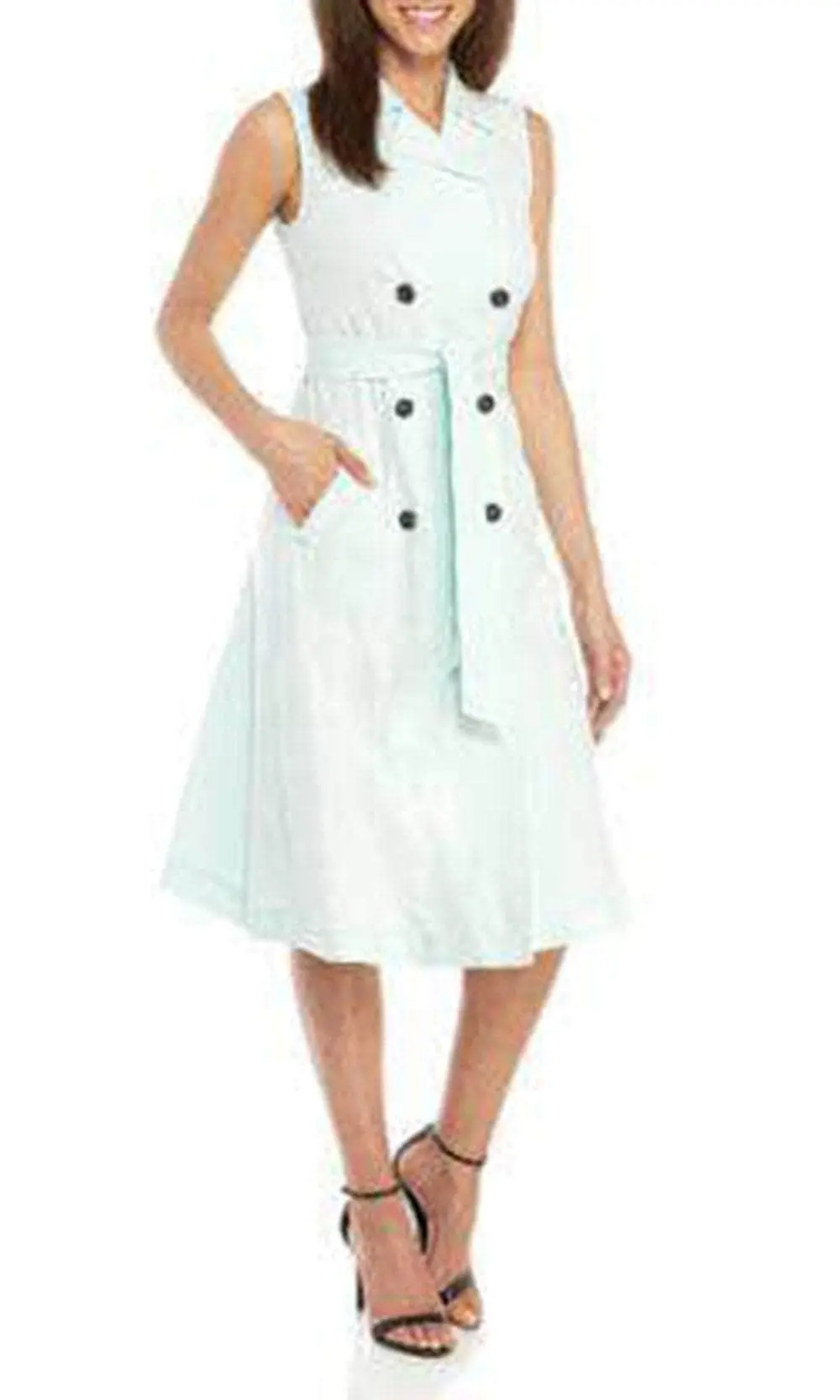 Ellen Tracy ETMS9WD168 - Sleeveless Collared Tea-Length Dress 1 Ellen Tracy ETMS9WD168 - Sleeveless Collared Tea-Length Dress