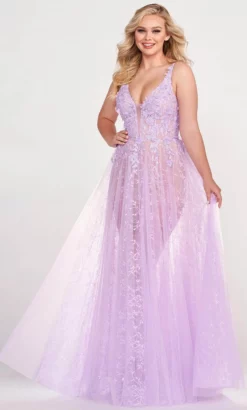 Ellie Wilde EW34070 - Floral 3D Detailed Tulle A-line Gown -Hot Sale WEDDING Store ellie wilde ew34070 floral 3d detailed tulle a line gown evening dresses 00 lilac 31705969164371