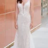 Enchanting By Mon Cheri - 120167 Embroidered Deep V Neck Trumpet Gown