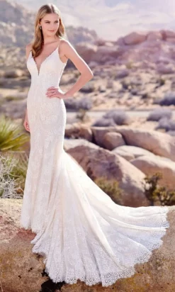 Enchanting By Mon Cheri - 220106 V-Neck Full Lace Sheath Bridal Gown