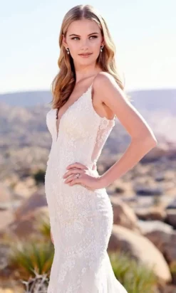 Enchanting By Mon Cheri - 220106 V-Neck Full Lace Sheath Bridal Gown -Hot Sale WEDDING Store enchanting by mon cheri 220106 v neck full lace sheath bridal gown bridal dresses 28781190578259