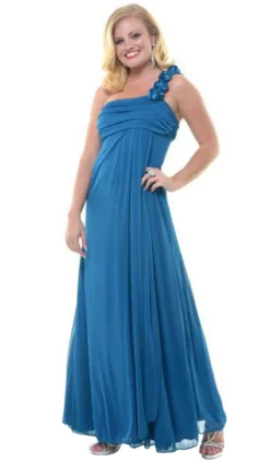 Eureka Fashion - 1701 Rosette Strap One Shoulder Empire Waist Gown