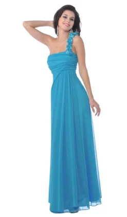 Eureka Fashion - 1701 Rosette Strap One Shoulder Empire Waist Gown -Hot Sale WEDDING Store eureka fashion 1701 rosette strap one shoulder empire waist gown special occasion dress xs turquoise 6928278224979
