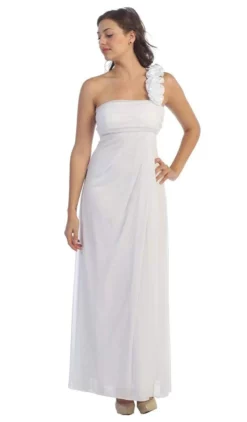 Eureka Fashion - 1701 Rosette Strap One Shoulder Empire Waist Gown -Hot Sale WEDDING Store eureka fashion 1701 rosette strap one shoulder empire waist gown special occasion dress xs white 6928280322131
