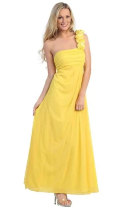 Eureka Fashion - 1701 Rosette Strap One Shoulder Empire Waist Gown -Hot Sale WEDDING Store eureka fashion 1701 rosette strap one shoulder empire waist gown special occasion dress xs yellow 6928280879187
