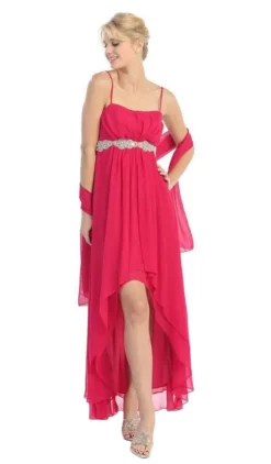 Eureka Fashion - 1913 Chiffon Layered High Low Empire Waist Gown -Hot Sale WEDDING Store eureka fashion 1913 chiffon layered high low empire waist gown special occasion dress xs fuschia 29012330938451