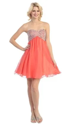 Eureka Fashion - 2301 Beaded Sweetheart Chiffon A-line Dress