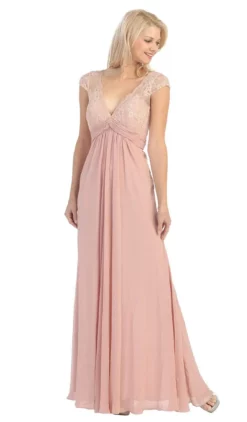 Eureka Fashion - 2383 Cap Sleeve Lace V-neck Chiffon A-line Dress