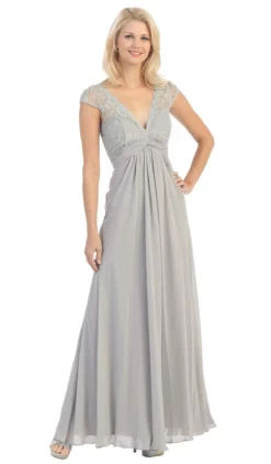 Eureka Fashion - 2383 Cap Sleeve Lace V-neck Chiffon A-line Dress -Hot Sale WEDDING Store eureka fashion 2383 cap sleeve lace v neck chiffon a line dress special occasion dress xs silver 28783463825491