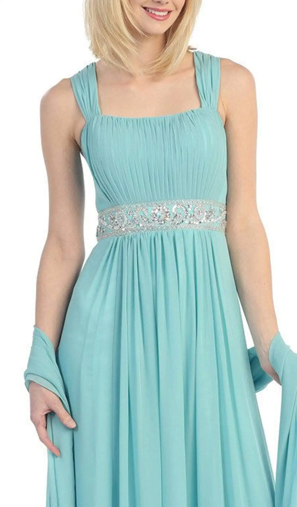 Eureka Fashion - 2440 Ruched Square-Neck Chiffon Long Gown 3 Eureka Fashion - 2440 Ruched Square-Neck Chiffon Long Gown - Image 3