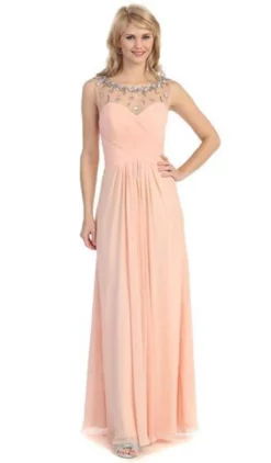 Eureka Fashion - 2666 Sleeveless Beaded Illusion Bateau Chiffon Dress