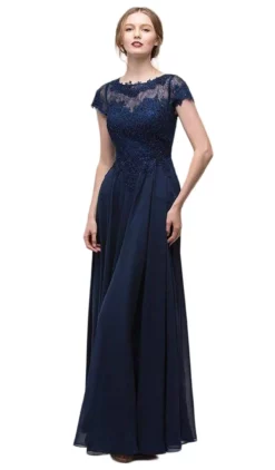 Eureka Fashion - 4909-4XL Illusion Short Sleeve Applique Chiffon Dress -Hot Sale WEDDING Store eureka fashion 4909 4xl illusion short sleeve applique chiffon dress special occasion dress xs navy 6706057576531