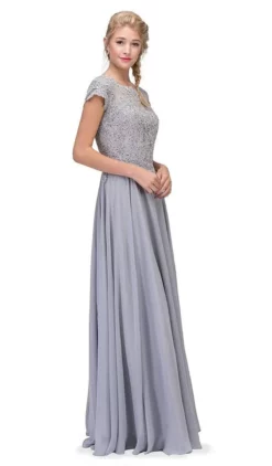 Eureka Fashion - 4909-4XL Illusion Short Sleeve Applique Chiffon Dress -Hot Sale WEDDING Store eureka fashion 4909 4xl illusion short sleeve applique chiffon dress special occasion dress xs silver 6706056200275