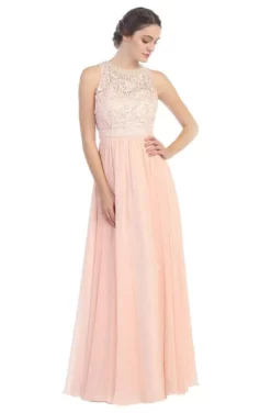 Eureka Fashion - 5023 Lace Jewel Neck Chiffon A-line Dress -Hot Sale WEDDING Store eureka fashion 5023 lace jewel neck chiffon a line dress bridesmaid dresses xs blush 28056821366867