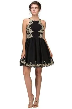 Eureka Fashion - 6026 Gold Appliqued Halter Cocktail Dress -Hot Sale WEDDING Store eureka fashion 6026 gold appliqued halter cocktail dress homecoming dresses xs black 28784269459539