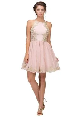 Eureka Fashion - 6026 Gold Appliqued Halter Cocktail Dress -Hot Sale WEDDING Store eureka fashion 6026 gold appliqued halter cocktail dress homecoming dresses xs blush 28058947027027
