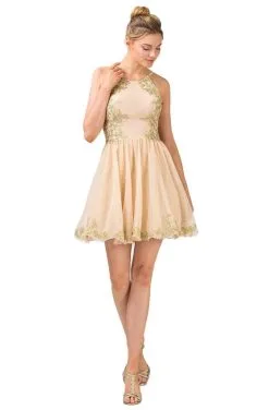 Eureka Fashion - 6026 Gold Appliqued Halter Cocktail Dress -Hot Sale WEDDING Store eureka fashion 6026 gold appliqued halter cocktail dress homecoming dresses xs champagne 28058949484627