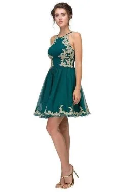 Eureka Fashion - 6026 Gold Appliqued Halter Cocktail Dress -Hot Sale WEDDING Store eureka fashion 6026 gold appliqued halter cocktail dress homecoming dresses xs hunter green 28267841683539