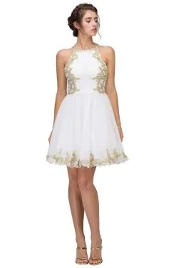 Eureka Fashion - 6026 Gold Appliqued Halter Cocktail Dress -Hot Sale WEDDING Store eureka fashion 6026 gold appliqued halter cocktail dress homecoming dresses xs ivory 28267841978451