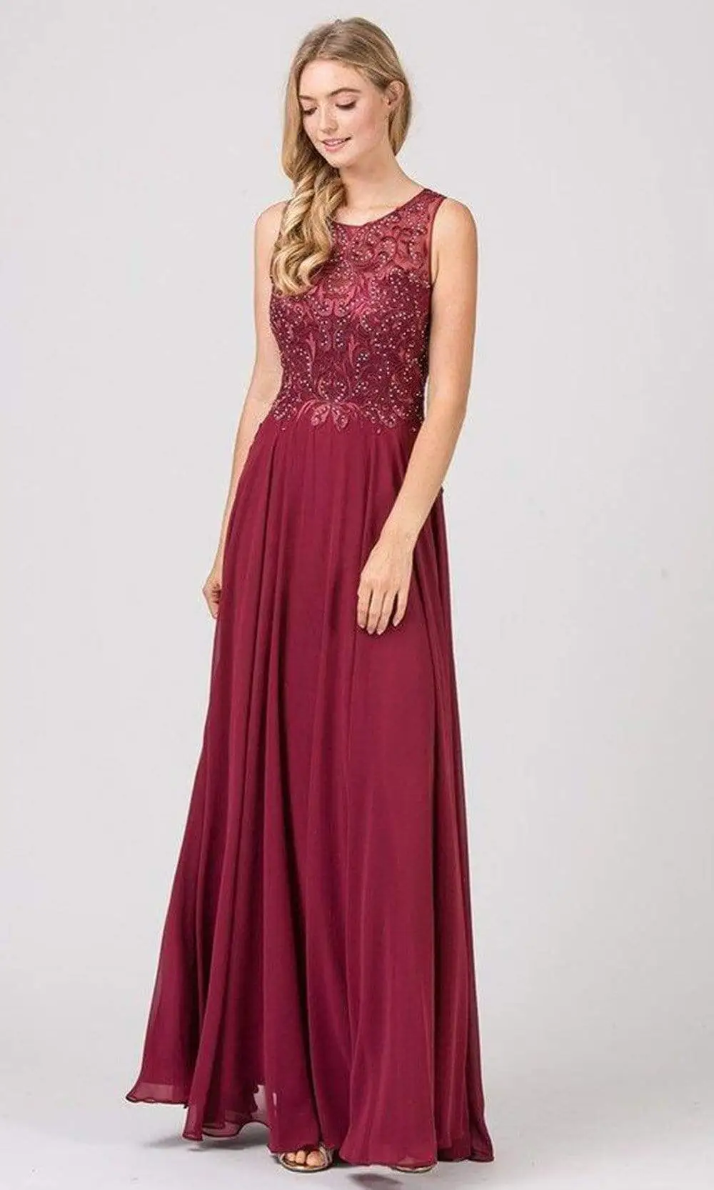 Eureka Fashion - 7025 Embroidered Lace Chiffon A-line Dress 1 Eureka Fashion - 7025 Embroidered Lace Chiffon A-line Dress
