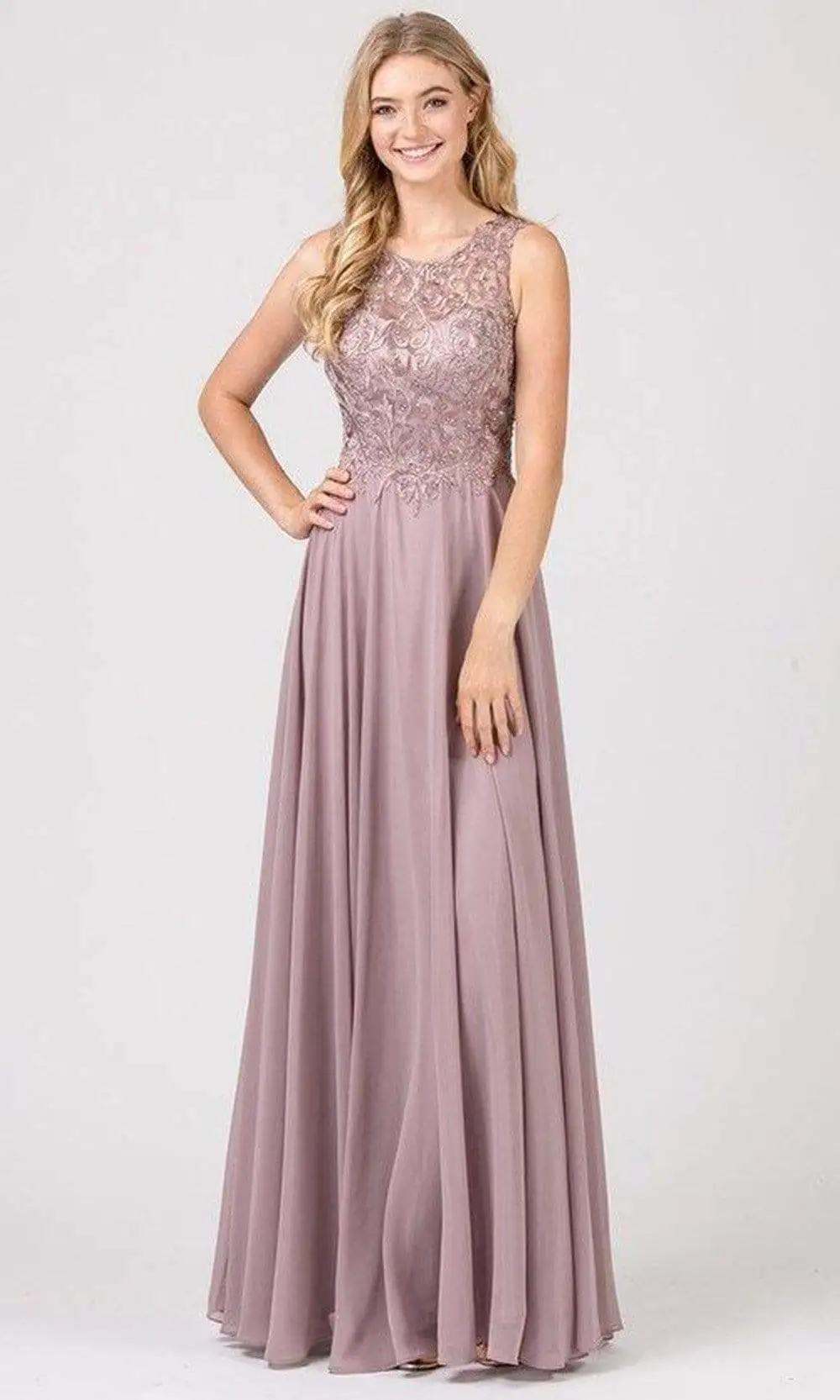 Eureka Fashion - 7025 Embroidered Lace Chiffon A-line Dress 2 Eureka Fashion - 7025 Embroidered Lace Chiffon A-line Dress - Image 2