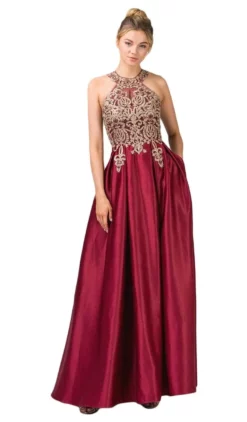 Eureka Fashion - 8009 Halter Keyhole A-Line Evening Dress