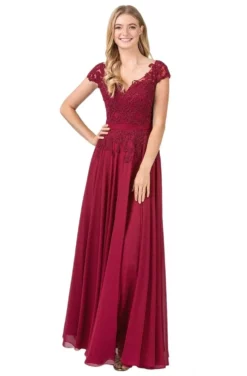 Eureka Fashion - 8611 Embroidered V-neck Chiffon A-line Gown