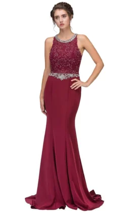 Eureka Fashion - Jewel Neck Embellished Mermaid Evening Gown 9 Eureka Fashion - Jewel Neck Embellished Mermaid Evening Gown -Hot Sale WEDDING Store eureka fashion jewel neck embellished mermaid evening gown bridesmaid dresses xs burgundy 5657177030713