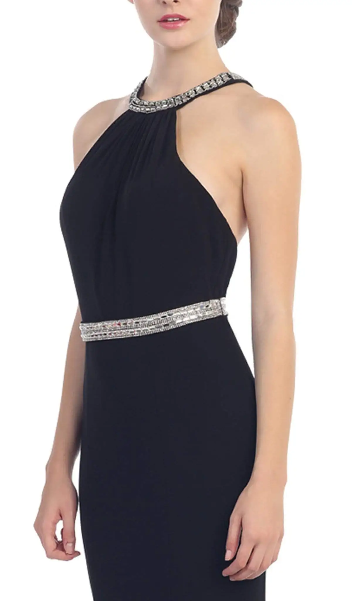 Eureka Fashion - Jeweled Halter Jersey Sheath Evening Dress 3 Eureka Fashion - Jeweled Halter Jersey Sheath Evening Dress - Image 3